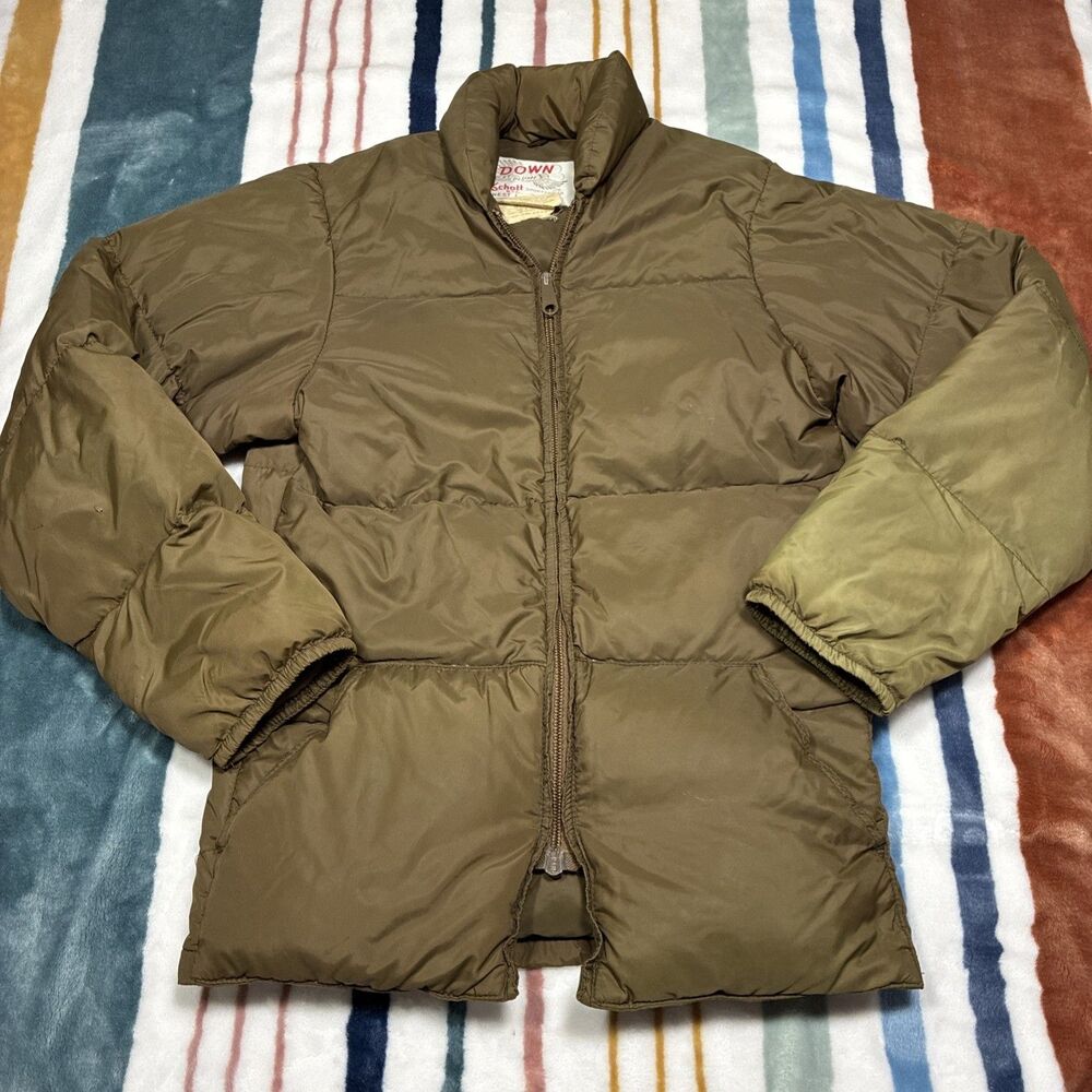 Vtg Schott Down Jacket USA Goose Feathers Gorpcore Puffer Brown Retro Et Plume